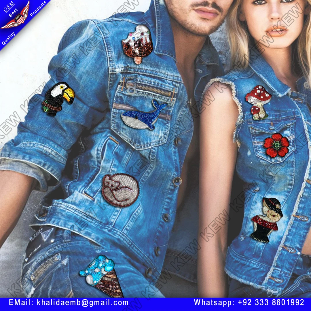 custom embroidery Beaded brooch custom embroidery patch for garments Glasses brooches handmade party wedding USA UK Europe