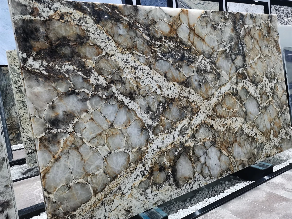 High Quality Polished Exotic Brazil Golden Crystal Maximus Gold Granite Slab For Counter Top Tiles
