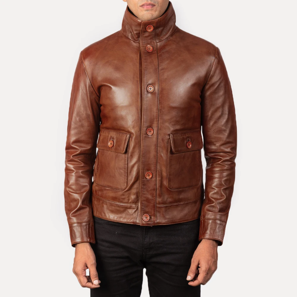 Columbus Brown Leather Bomber Jacket made by Genuine Cowhide for mens  women kids sheep Leather jacket cow leather jacket Goat