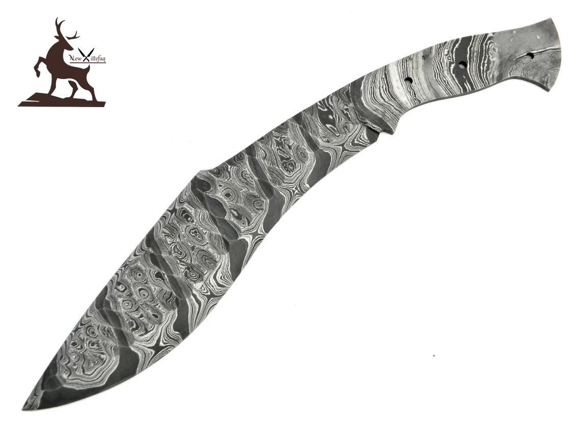 wholesale Damascus hunting knife blank blade handmade forged full tang with leather sheath hunting, camping, Kukri knife