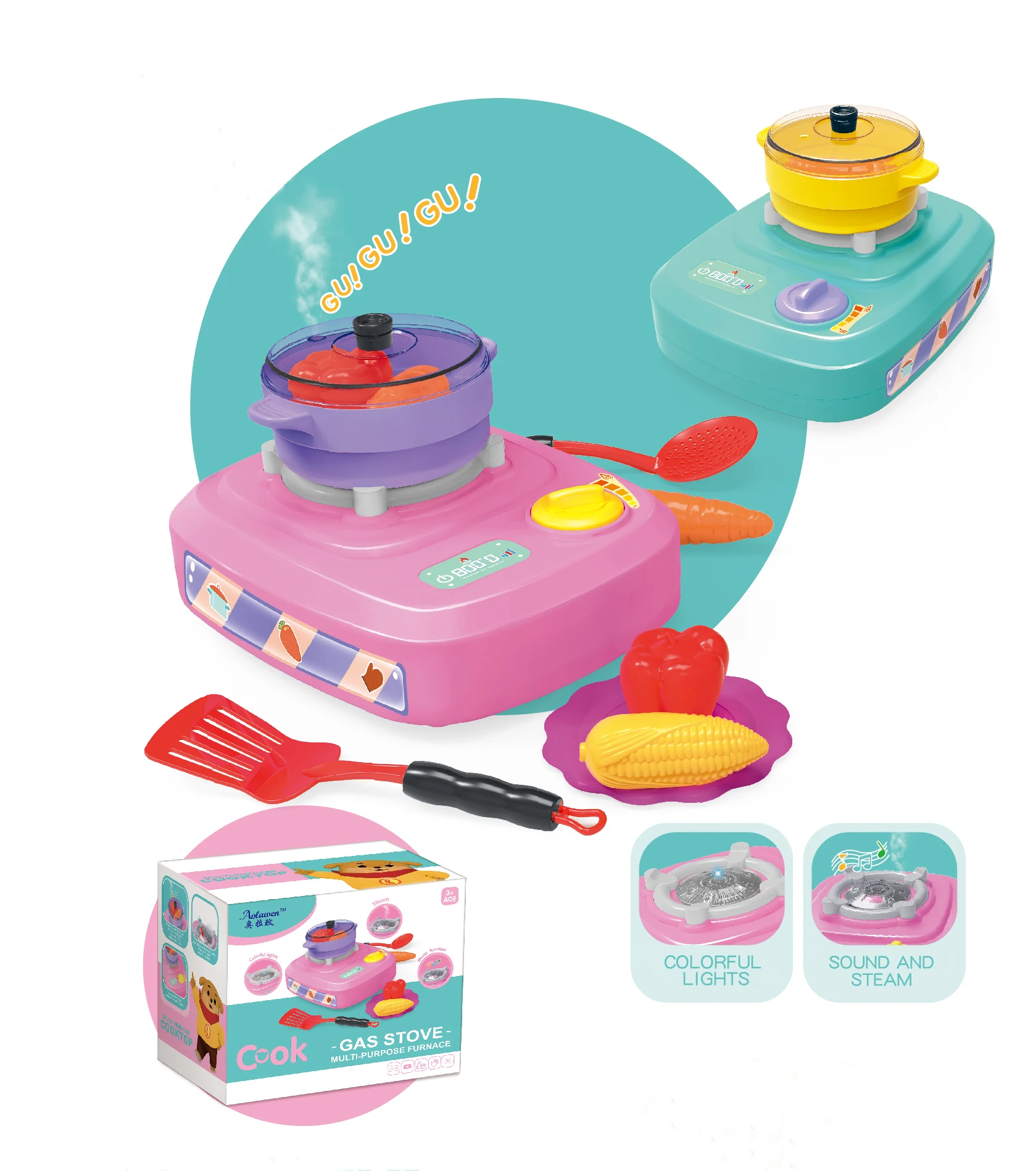 
QC-2B Kitchen Tools for Children Play Pretend Toy Set 23-pc Multifunctional Gas Stove Play set Educational Toys 
