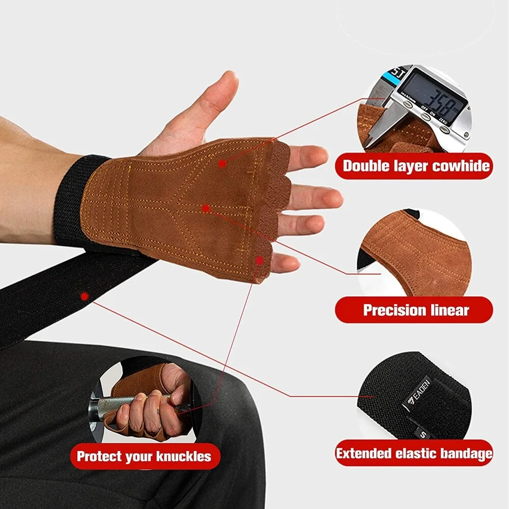 Кожаные перчатки для тяжелой атлетики защита ладони с запястьями поддержка тренировочных ремней мужчин и женщин