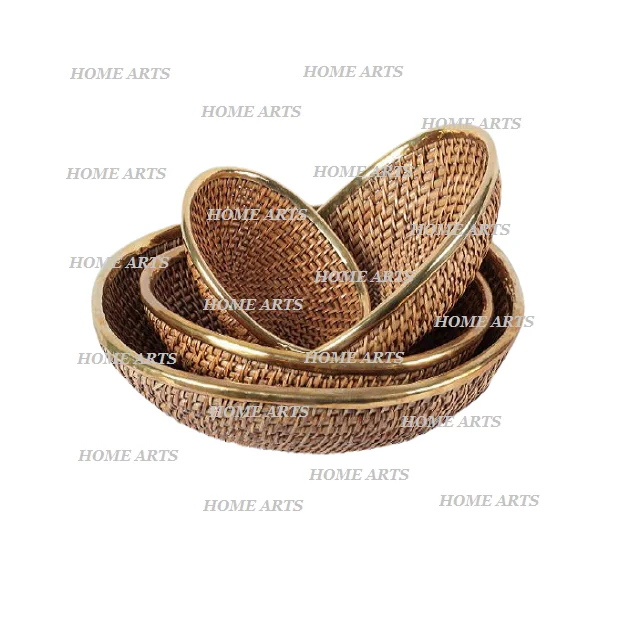 Set of 3 different sizes fruits bamboo basket designer round shape  rattan basket for vegetable and fruits storage