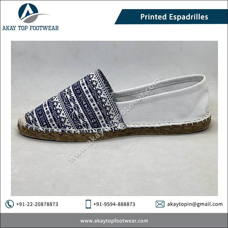 Best Wholesale Deal on Modern Design 2 Tone Printed Unisex Jute No Lining Espadrilles Flat Shoes at Competitive Price