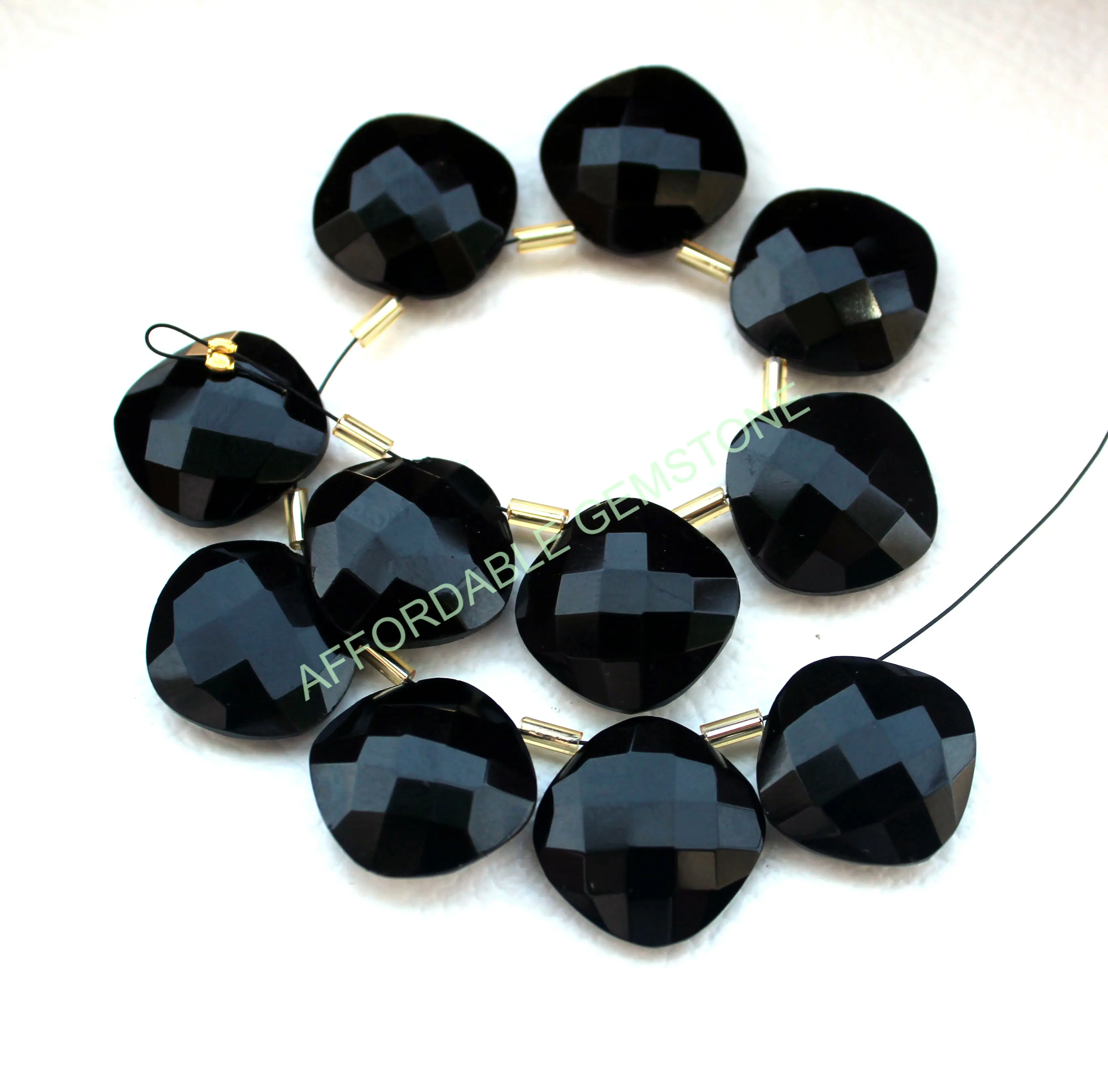 Natural Black onyx top drilled stone cushion shape stones high quality gemstone handmade gemstones faceted beads polished gems