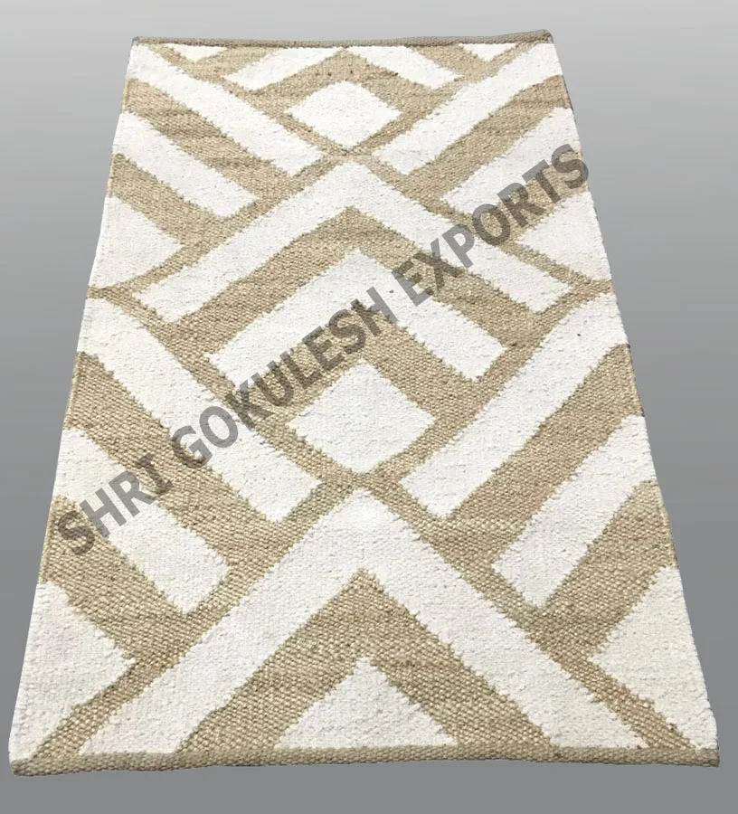 Natural Fibre Rugs Indian Handmade Jute Geometrical Design Floor Decoration For Living Room Carpets