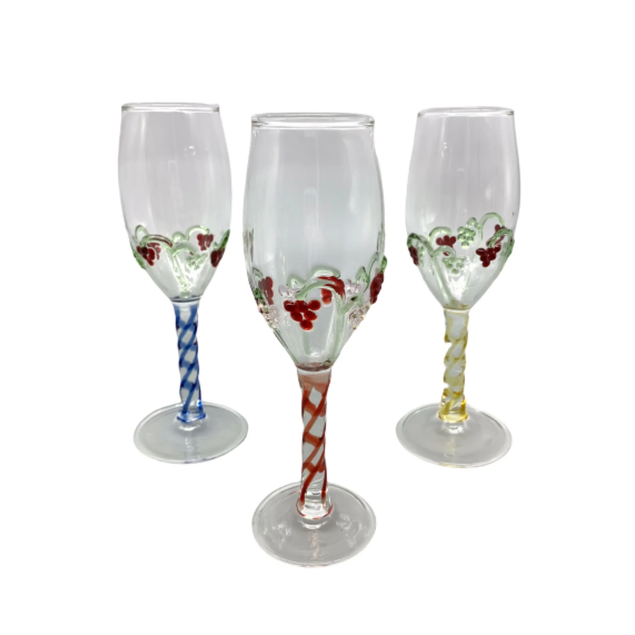 Hand Blown Grape Pattern Wine Glasses