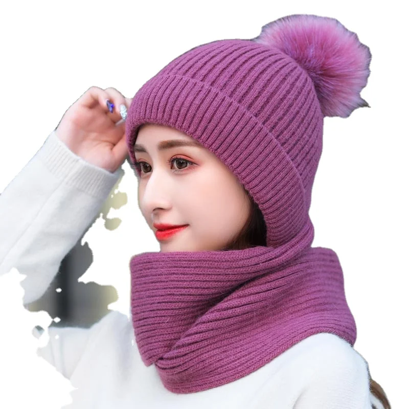 Hat women autumn and winter knitted wool ear protection warm and thick Korean version of the bike neck sleeve head all-in-one