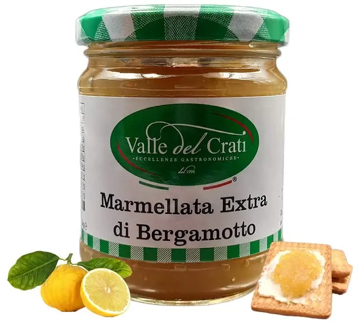 
100% Italian Organic Bergamot Extra Jam 52% Fruit with Peel and Pulp | Calabrian Bergamot Jam | Glass Jar 230 Grams 