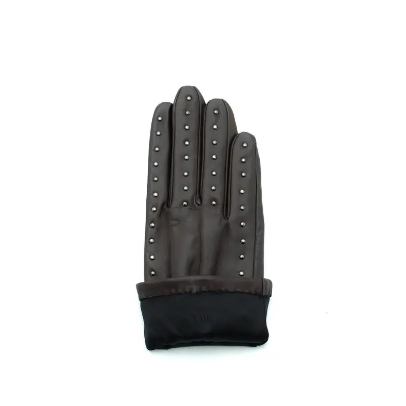 Studded ladies silk lined leather gauntlets
