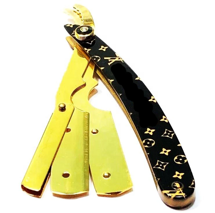 Barber Razor Black and Gold Supremes Barber razor Salon Straight Cut Throat Shaving razor