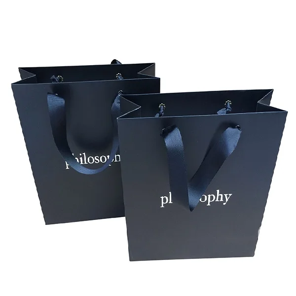 Custom printing black paper bag shopping with custom logo made in Vietnam