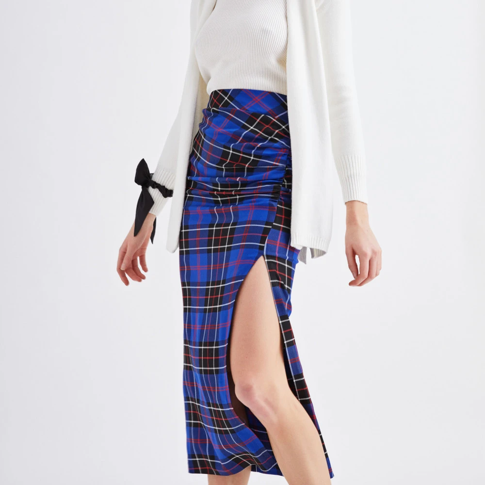 
High Quality Side Split Pencil Midi Skirt Red Hounds tooth Midi Skirt Women Clothing Female Office Classic 