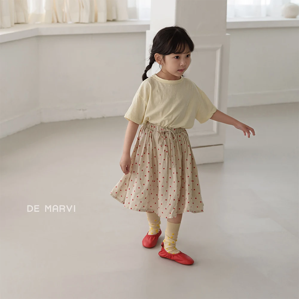 DE MARVI Kids Toddler Linen Tencel Dots A-line String Casual Skirts Girls Summer Fashion Wholesale Korean Manufacturer MADE IN K