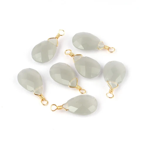 8x12mm Pear Shape Checker Cut Gray Chalcedony Single Bail Diy Pendant Connector Gold/silver Plated Wire Wrapped Supply