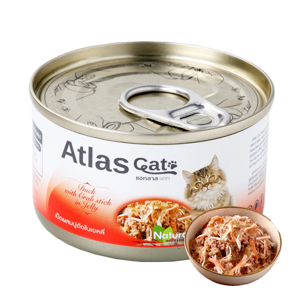 Atlas Cat Can Duck with Crab Stick in Jelly - Thailand Premium Quality Cat Food Product Canned Pet Food for Sale