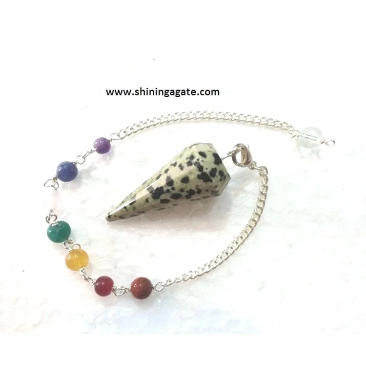 Dalmation Jasper 12 Faceted with Chakra Chain Wholesale Chakra Pendulums Gemstone Pendulums Natural Healing Pendulums