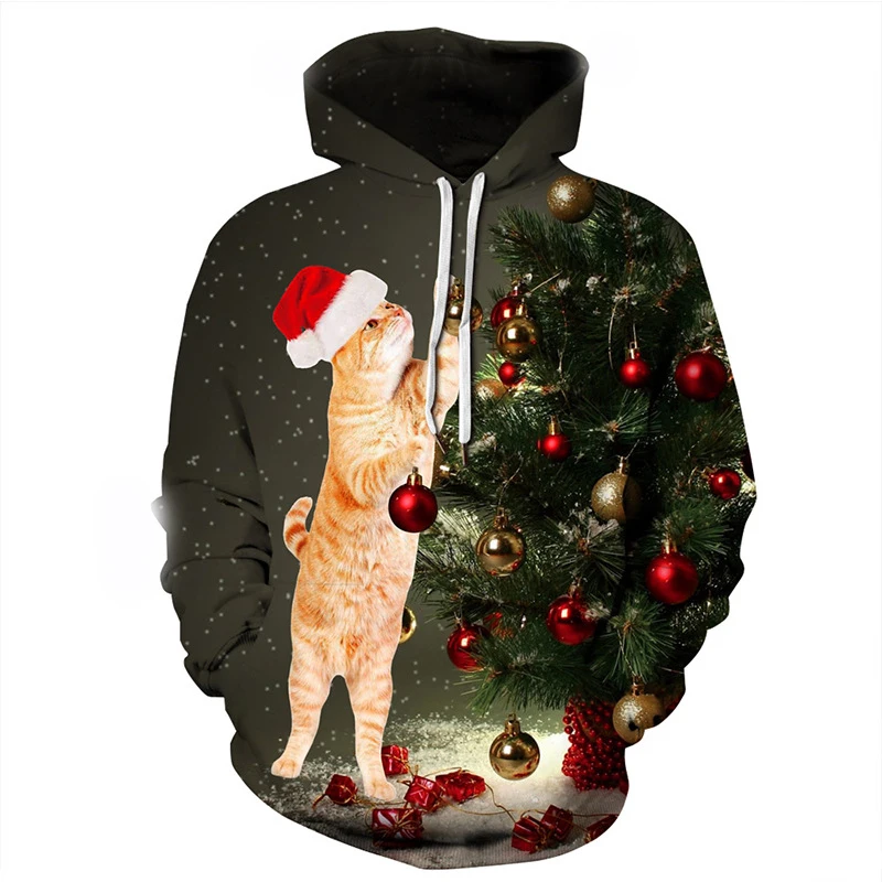 party clothing Christmas hat Sheep alpaca printing lover crewneck sweatshirt Christmas gifts winter wear custom hoodies