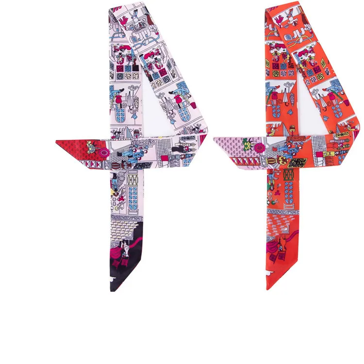 Новый Модный тонкий узкий шелковый шарф с украшением, Женский Простой декоративный шарф, маленький шарф, сумка-повязка для волос