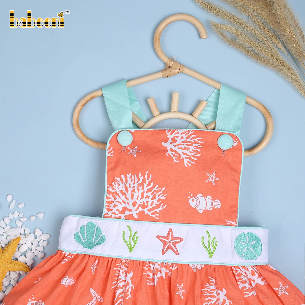 Beautiful sea livings smocked coral dress - BB1842