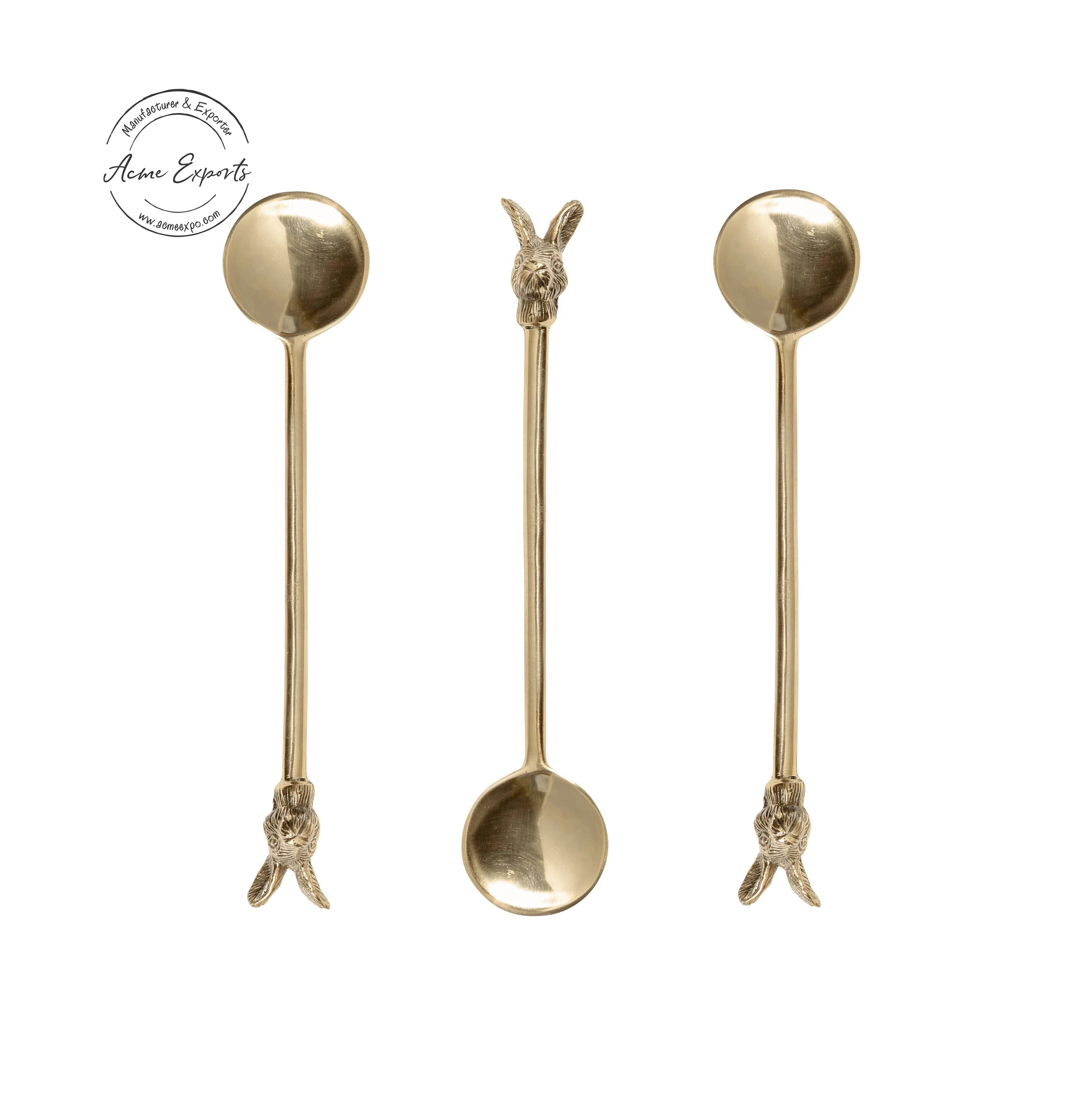 Современная роскошная латунная настольная ложка в виде кролика длинного размера с серебряной отделкой под заказ новый дизайн для суповой ложки столовые