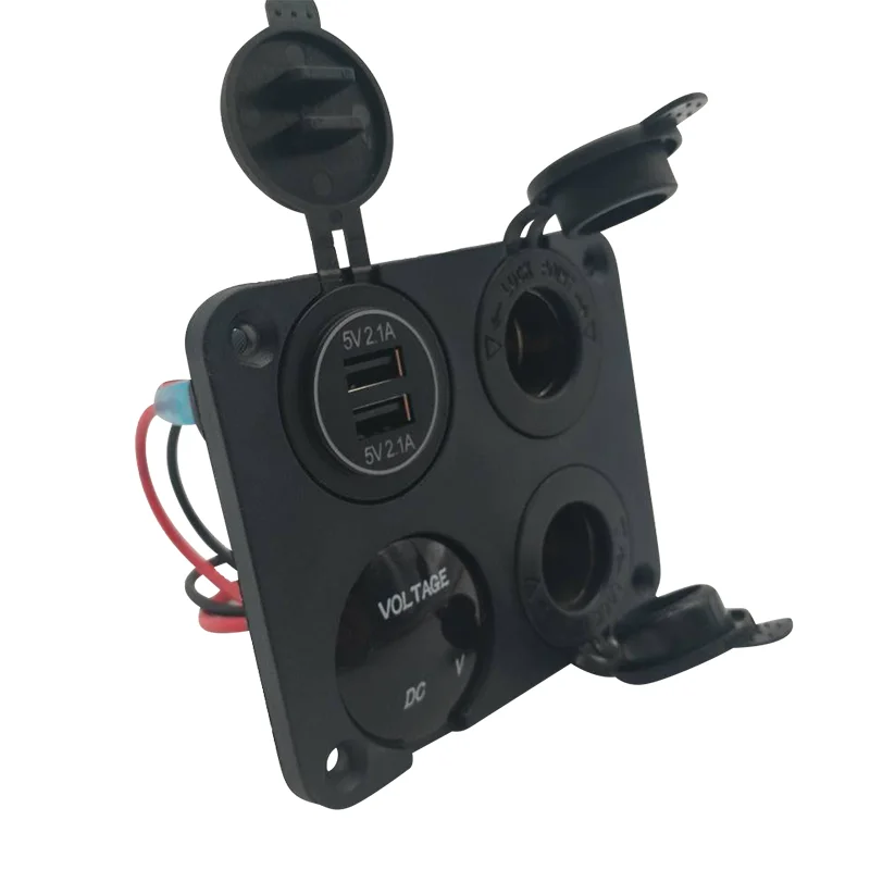 Oem 4 gang rv boat truck 12v outlet dual usb port socket voltmeter panel