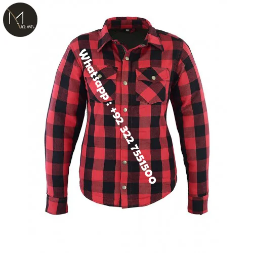
 Motorbike Motorcycle Premium Quality Black Red Flannel Lumberjack Shirt Fully Lined Protective With CE Approved Removable Shirt  
