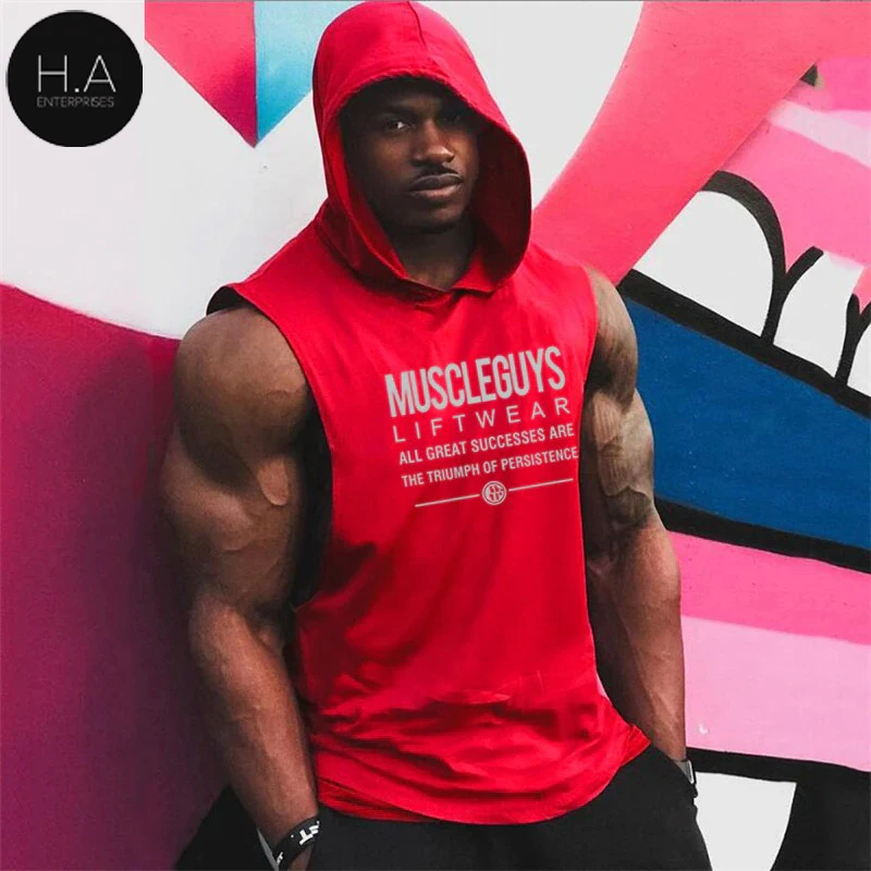 Sleeveless Shirt with hoody Brand gyms Clothing Fitness Men Bodybuilding stringer tank tops Hoodies singlets