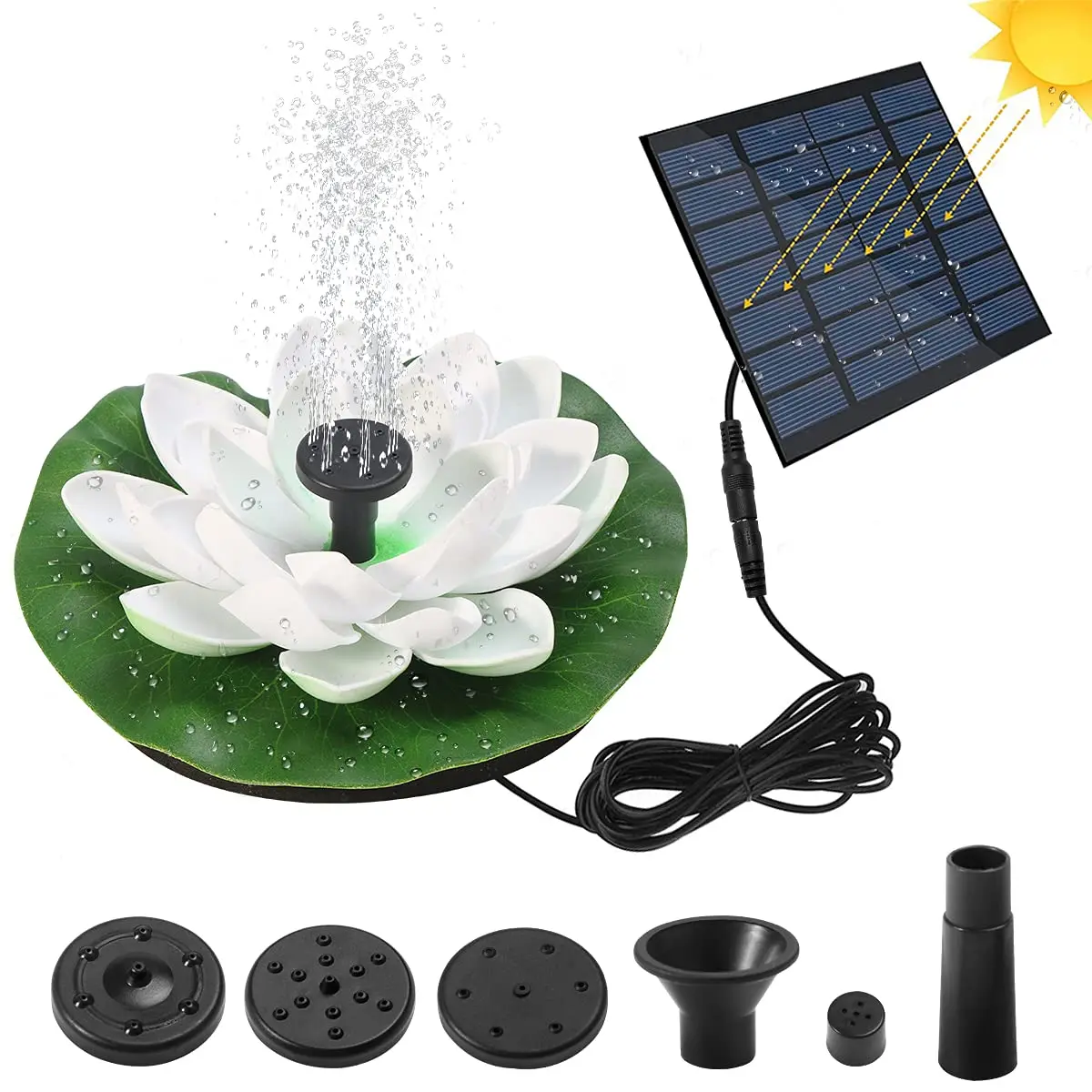 Electomania Solar Power Fountain for Home Garden for Bird Bath Garden Pond Pool Outdoor White Lotus IN;27243 Plastic Modern F-1