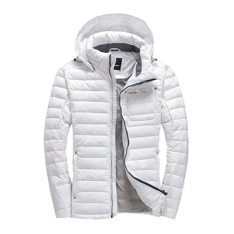 Mens Hooded Down Jacket Zipper Bubble Puffer Ultralight Winter Warm Coat Outwear