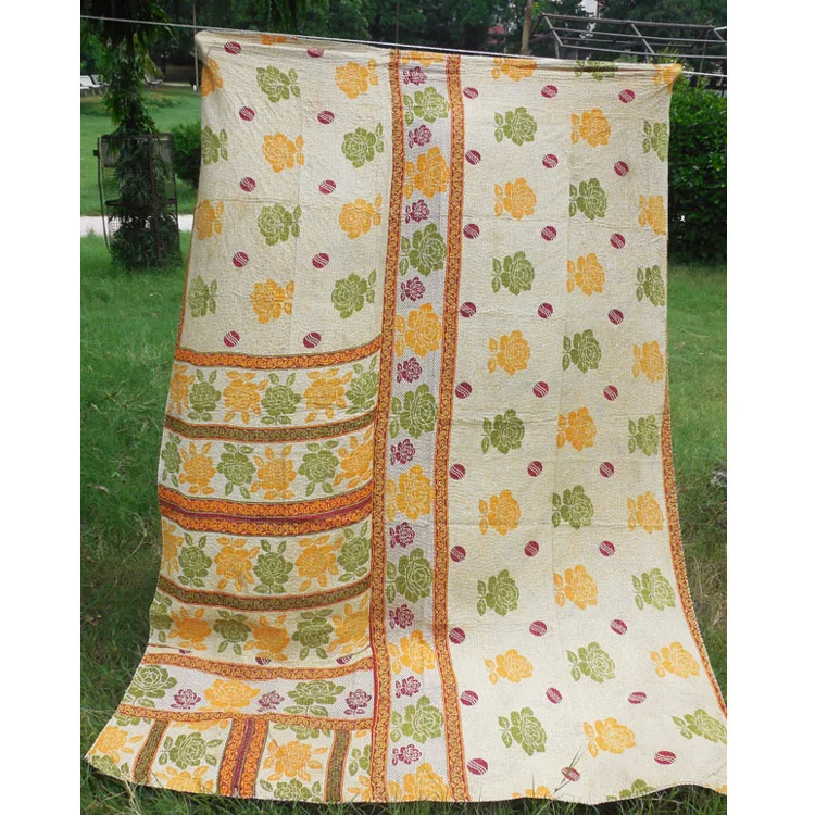 Reversible Bedding Bedspread Decorative Blanket Patchwork Kantha Quilt Manufacturer Indian Throw Handmade Kantha King Size Soft