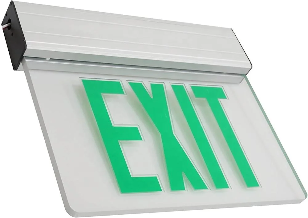 Edge Lit Brushed Aluminum Clear Emergency Exit Sign with backup rechargeable battery