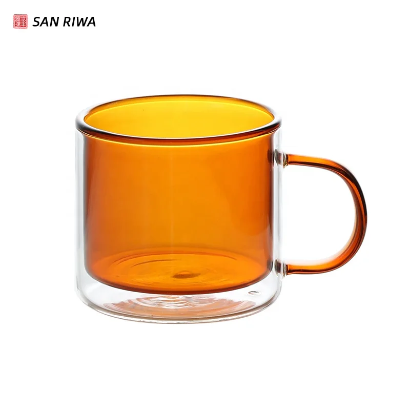 Colored Glass Cup Double Walled Glass Mug Borosilicate Glass Cup