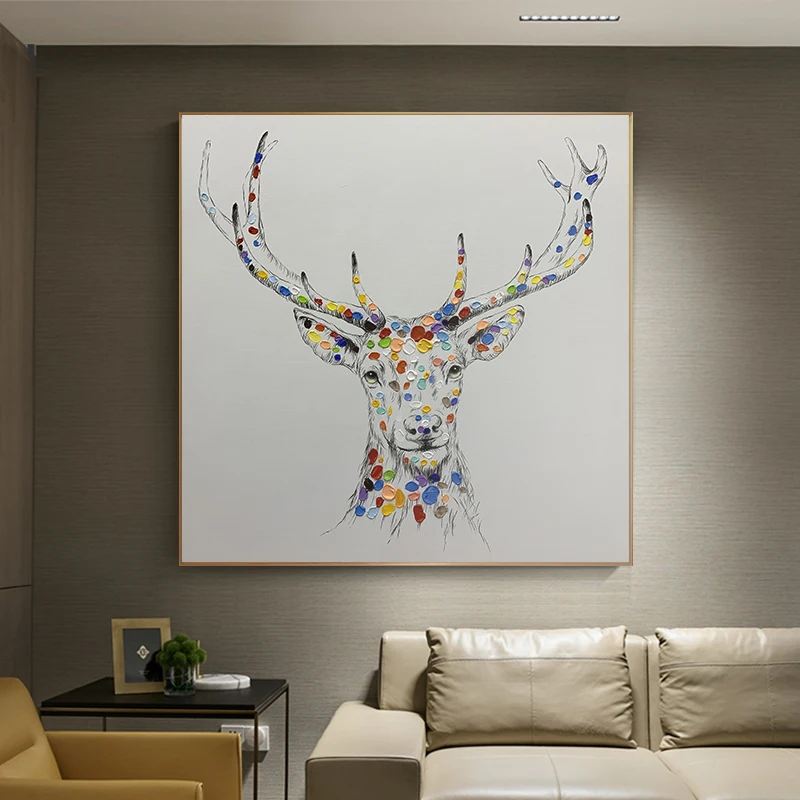  Poster Wall Picture Modern Painting Animal White Deer Canvas Artist Home