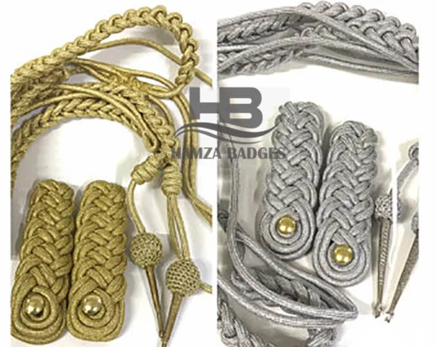 Pair of Braided Silver Cord Epaulettes, Uniform Accessories Security Officers Epaulettes cord