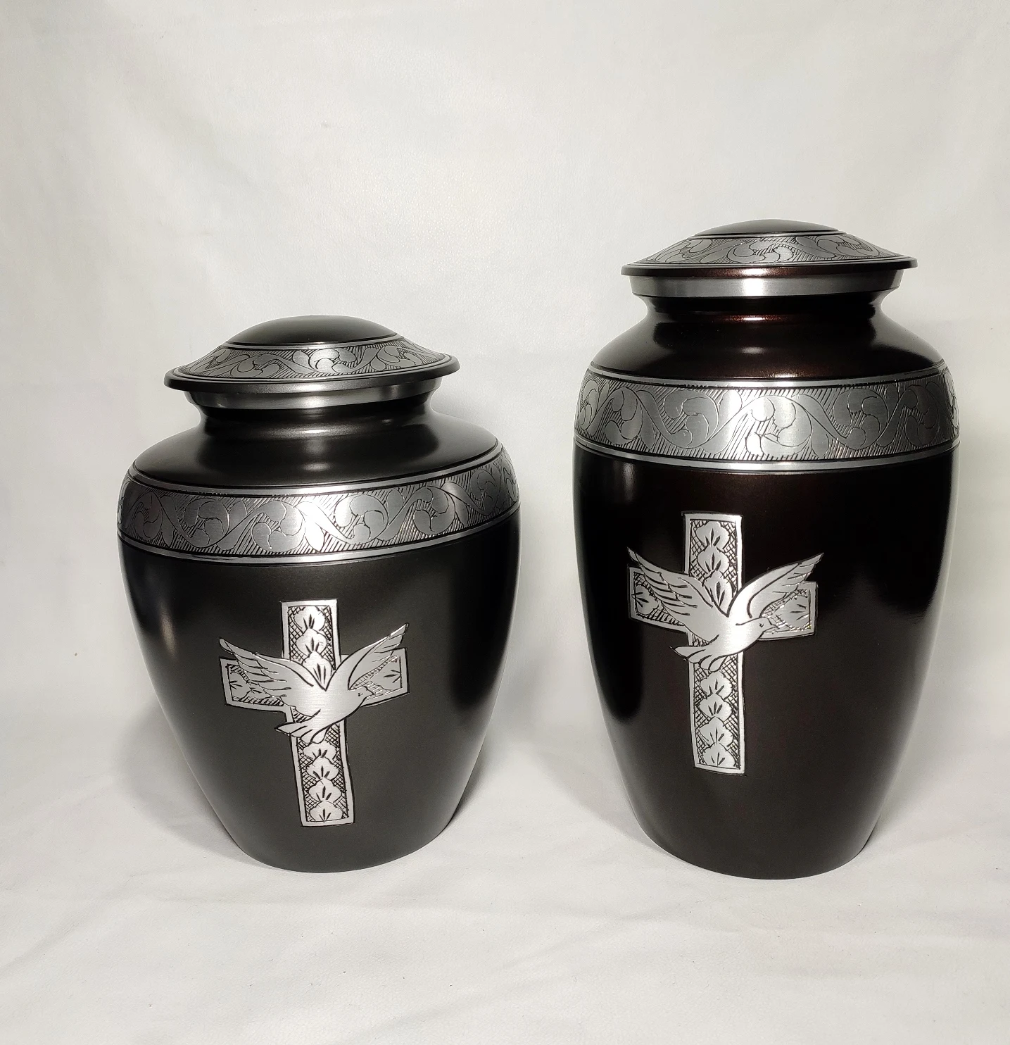 Crucifix Engraving Cremation Urn Handmade Aluminum Casted Engraved Funeral Adult Cremation Urn By The Muse Inc