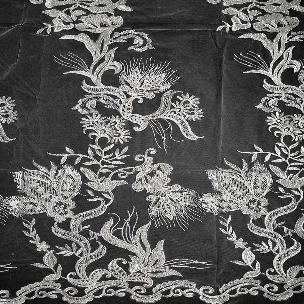 
Hot sale good price ivory sequins embroidery lace fabric for wedding party dress 