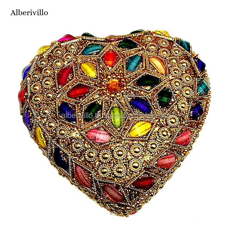 Hand Crafted Jaipuri Jewelry Box  Decorative Colorful Beaded & Pearl Mirror Heart Shape Storage Set Jewel Organizer Box