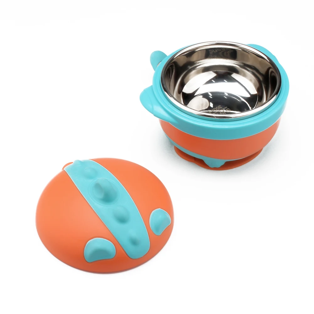 300 ml big stainless steel Baby food warmer feeding bowl with silicone pad double layer waterable zone bowl metal bowl
