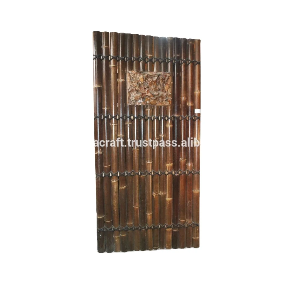 Черная половинная бамбуковая ограда с 4 задними планками, декоративная вставка и черная Кокосовая веревка