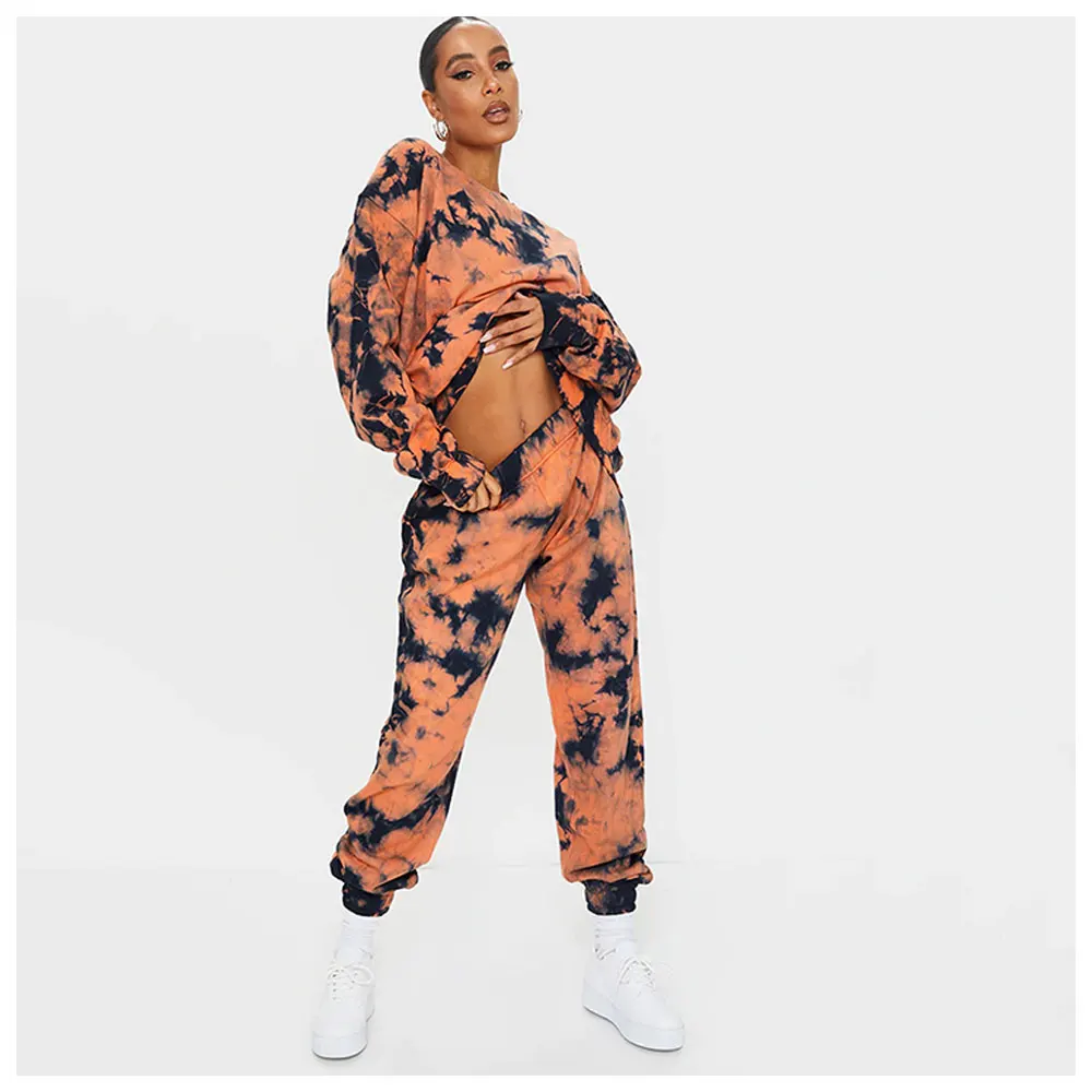 Custom Ladies Tracksuits Joggers Suits Set Track Suits Sweat Suit Womens Tie Dye 2 Piece Set Wholesale