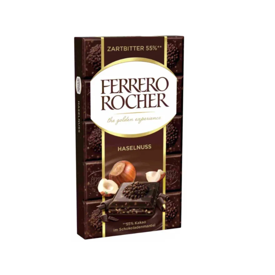 Плитка темного шоколада с лесными орехами Ferrero выше