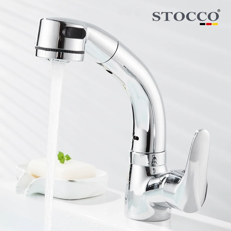 STOCCO Crane Lift Up and down 360 degrees rotating pull out brass basin faucet cheaper chrome faucet modern bathroom mixer