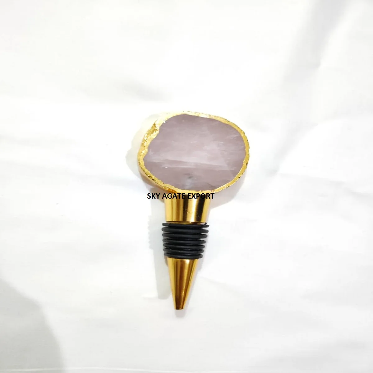 WHOLESALE NATURAL CRYSTAL AGATE ROSE QUARTZ  BOTTLE STOPPER : GEMSTONE AGATE WINE BOTTLE STOPPER BUY FROM SKY AGATE EXPORT
