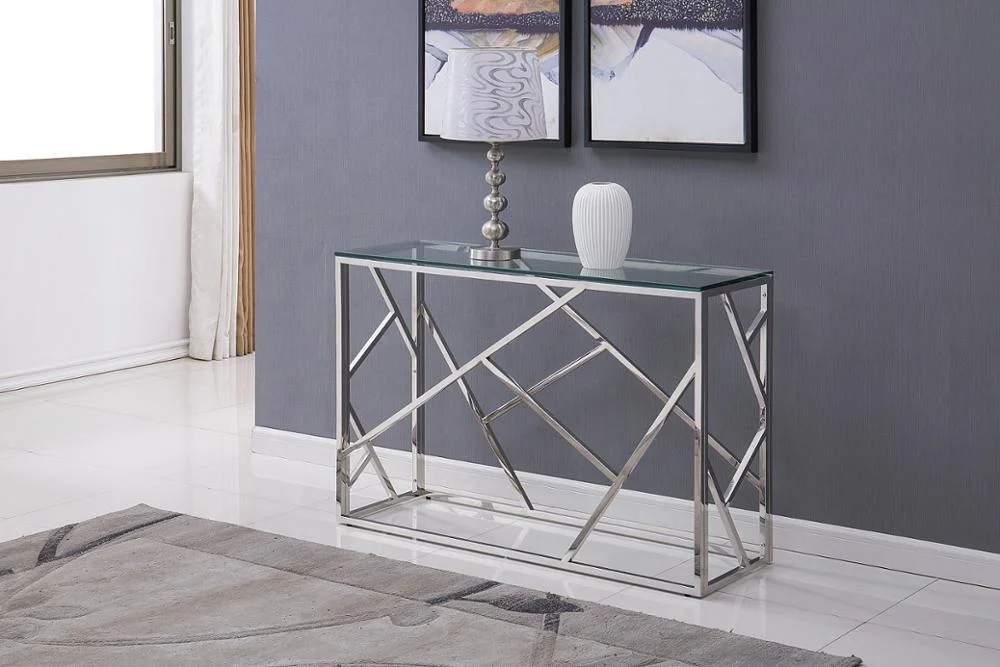 Набор кофейных столиков из нержавеющей стали с полированной хромированной отделкой стеклянный стол-консоль боковой столик прозрачного стекла