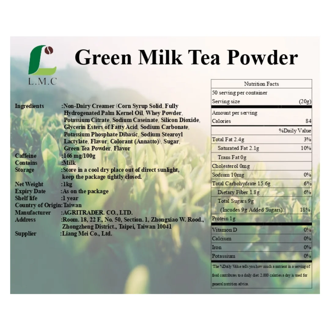 Ready To Ship LMC Taiwan Supplier Green Milk Tea Flavor Powder for Bubble Milk Tea