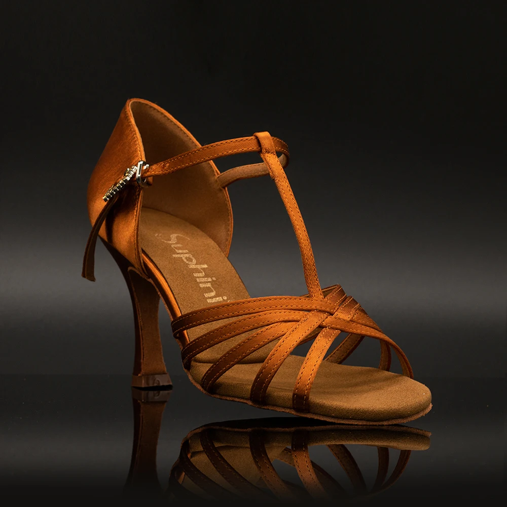 
Suphini Bronze Champagne Satin Dancing sandals Salsa/Bachata/Tango/Kizomba/Latin ballroom salsa dance shoes 