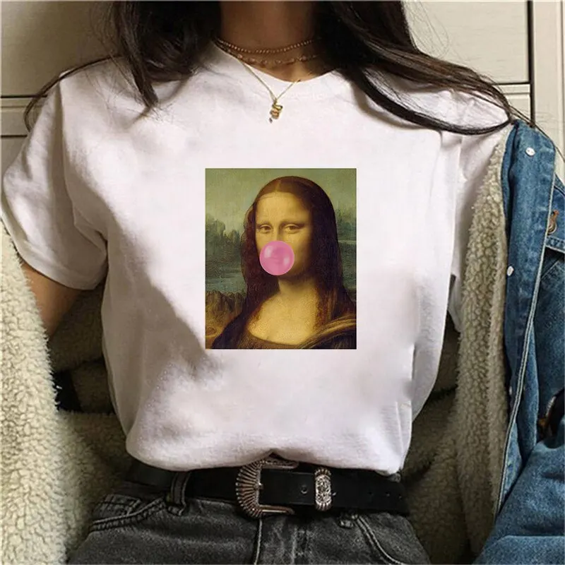 
Mona Lisa Painting Women T-shirts artistic oil painting Harajuku aesthetic Custom made oversized t shirt korean clothes 