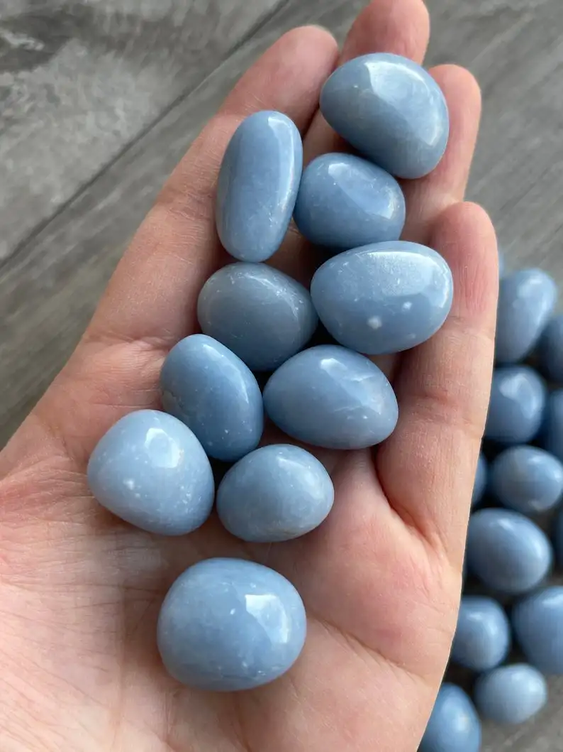 A+++ ANGELITE AGATE TUMBLED STONES/ NATURAL POLISHED BLUE ANGELITE TUMBLES / WHOLESALE ANGELITE CRYSTAL ANGEL TUMBLE STONES