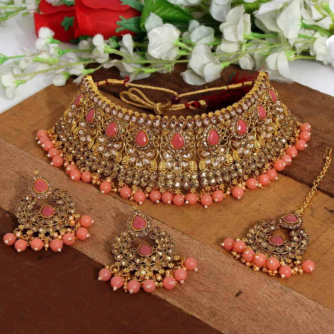 Latest Exclusive Designer Light Weight Kundan Polki Choker Necklace Set with Pair of Earrings Women and Girls 2022 Necklaces N/A